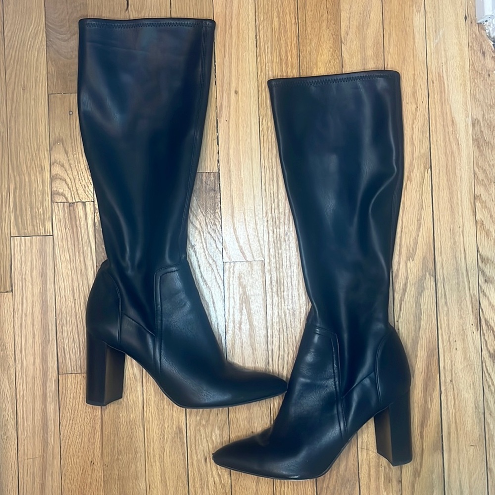 Franco Sarto Pointed Toe Black Kolette Leather Boots Heels Size 11